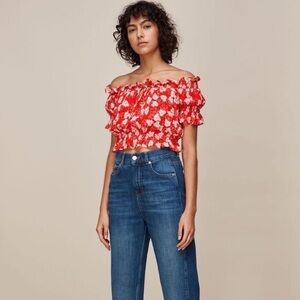 Red Floral Off-Shoulder Top